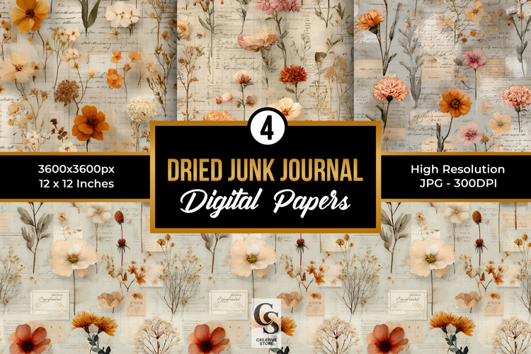 Dried Floral Junk Journal Digital Papers