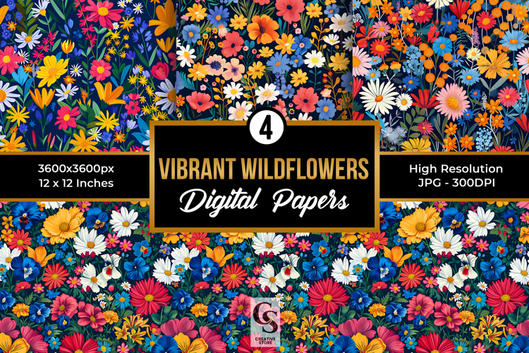 Vibrant Wildflowers Seamless Patterns