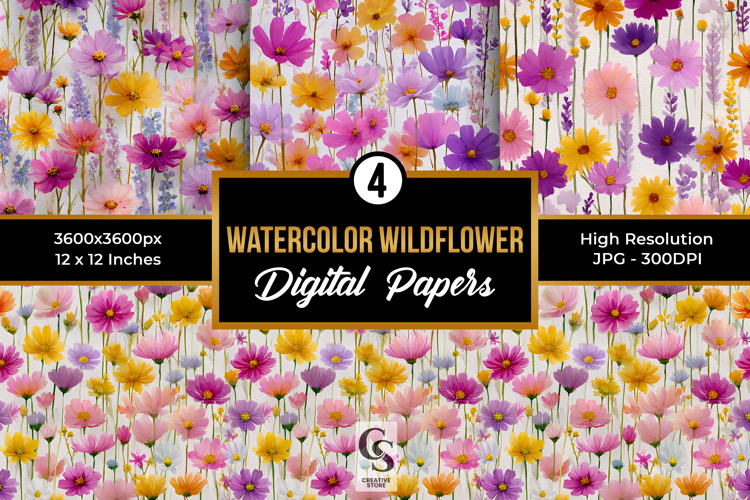 Watercolor Purple Wildflowers Digital Papers