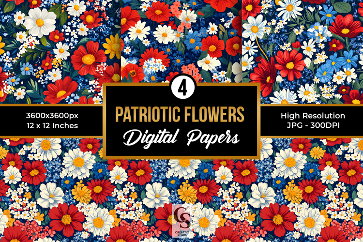 Bold Patriotic Flowers Seamless Patterns