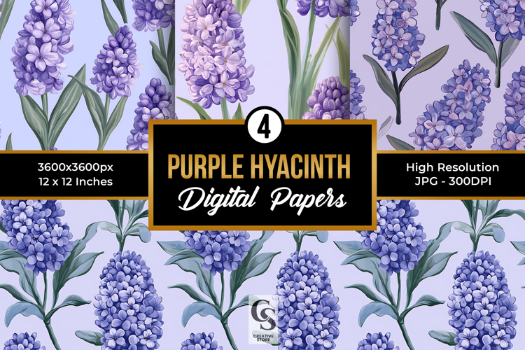 Purple Hyacinth Flowers Seamless Patterns