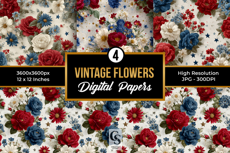 Vintage Patriotic Flowers Seamless Patterns