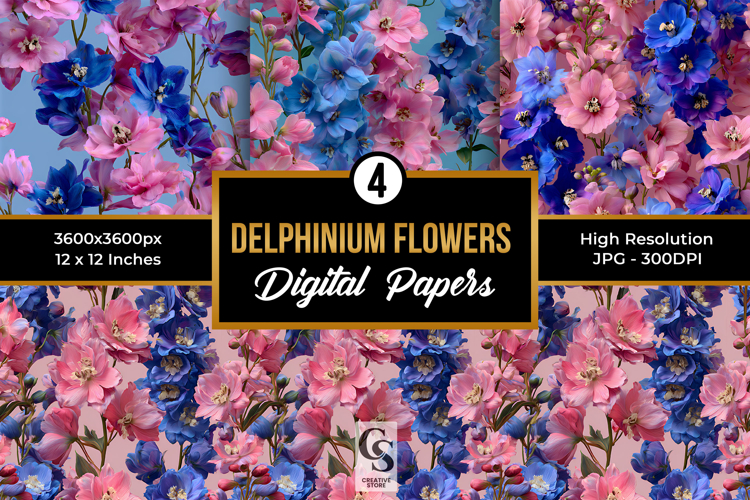 Pink and Blue Delphinium Flower Pattern