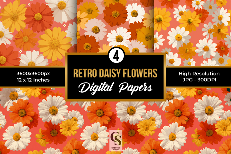 Retro Daisy Floral Seamless Patterns