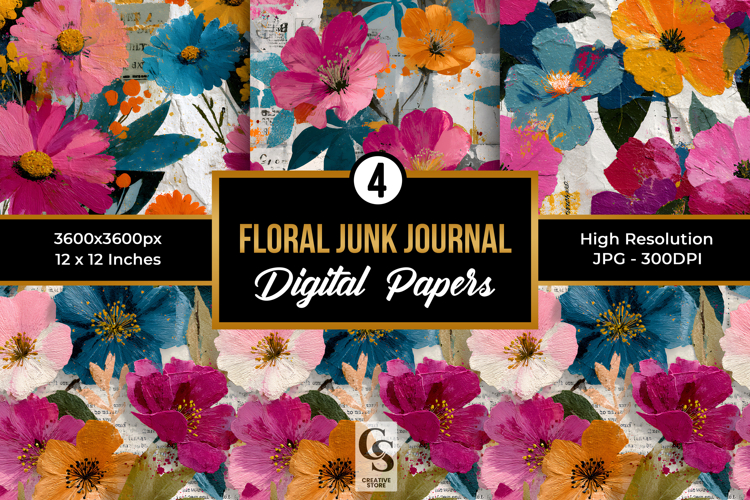 Floral Junk Journal Seamless Patterns