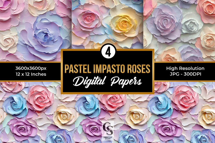 Pastel Impasto Painted Roses Seamless Patterns