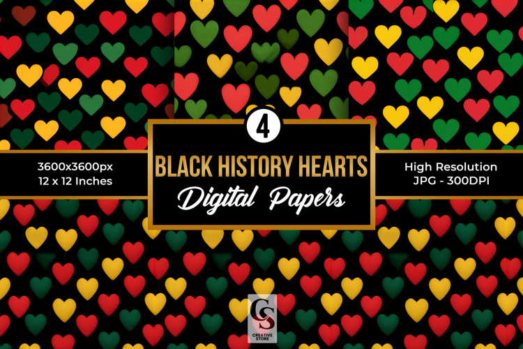 Black History Month Hearts Seamless Patterns
