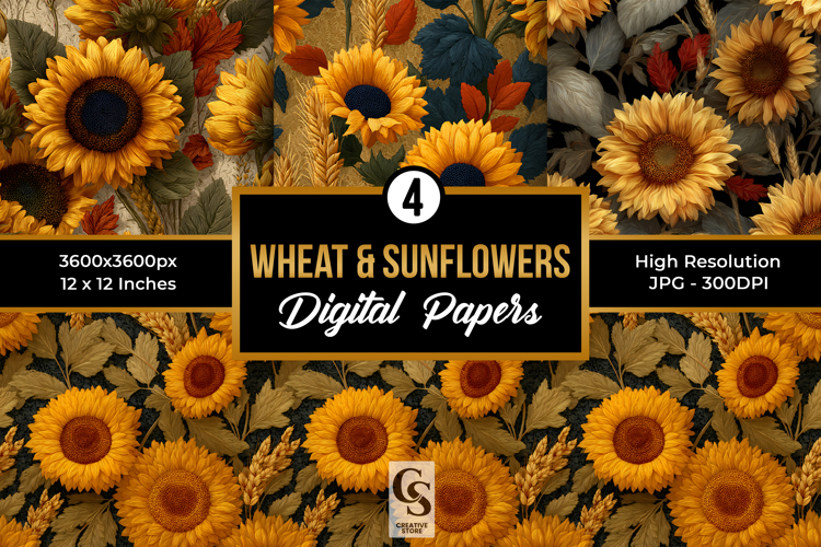 Wheat   Sunflowers Garden Digital Paper