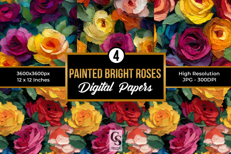 Painted Mixed Media Roses Seamless Pattern