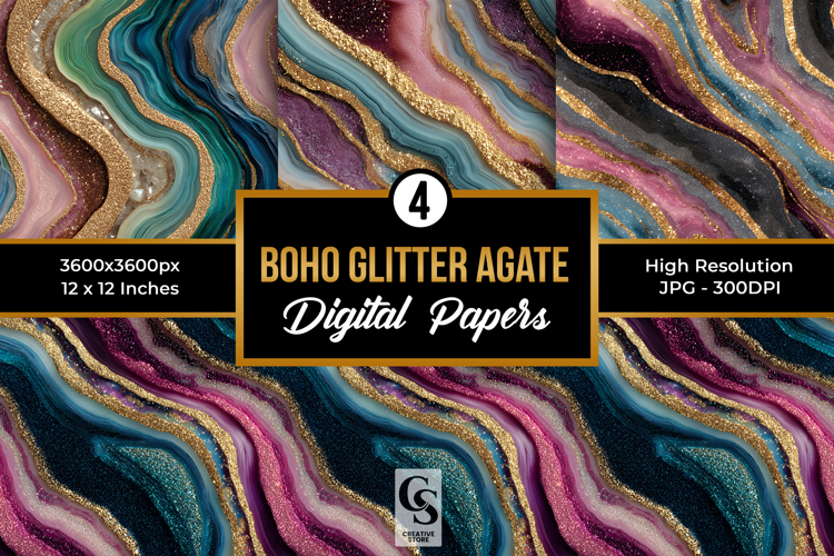 Boho Glitter Agate Digital Paper