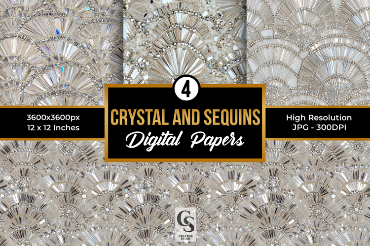 White Crystal   Sequin Digital Papers