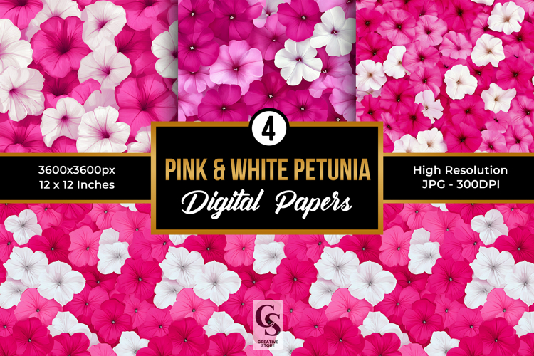 Pink and White Petunia Floral Seamless Pattern