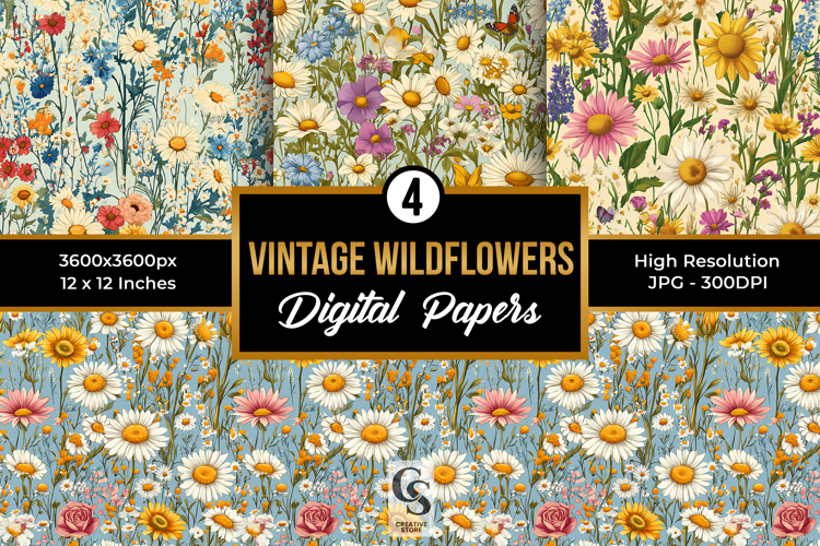 Vintage Dried Wildflowers Seamless Patterns