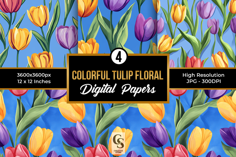 Colorful Tulip Flowers Seamless Patterns