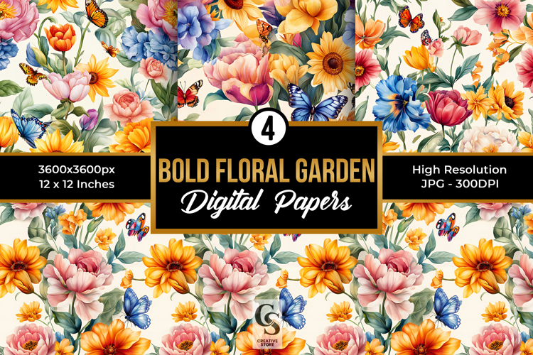 Bold Summer Garden Flowers Seamless Pattern