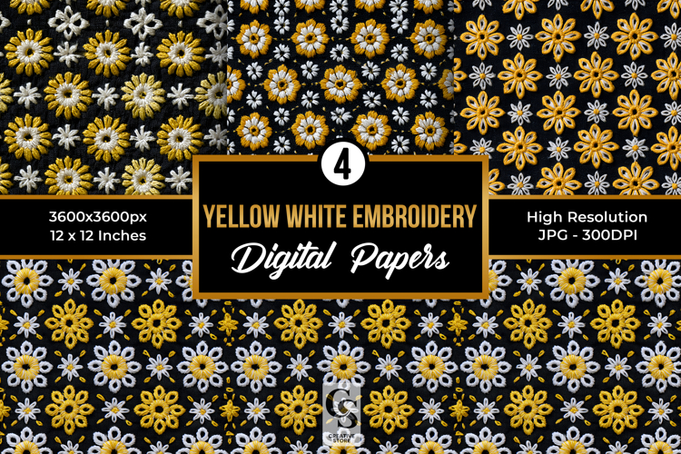 Yellow white chikankari embroidery Seamless Patterns