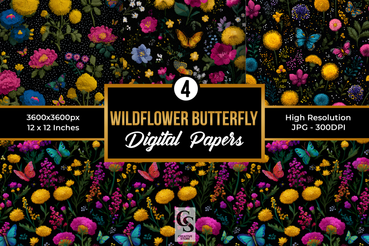Wildflowers and Butterflies Digital Paper
