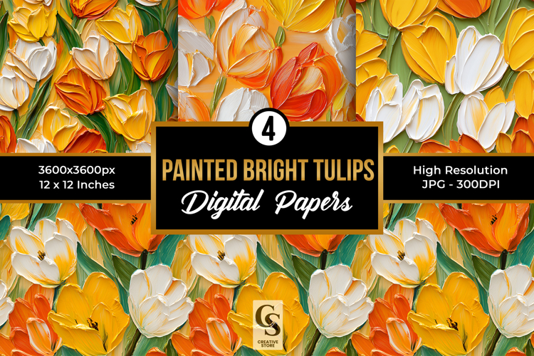 Impasto Painted Bright Tulip Florals Patterns