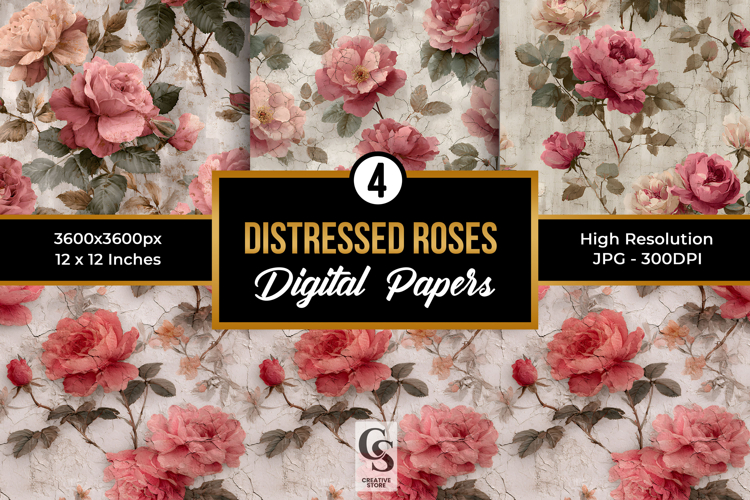 Distressed Rose Flowers Seamless Patterns