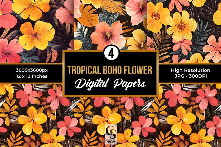 Tropical boho flowers Seamless Patterns