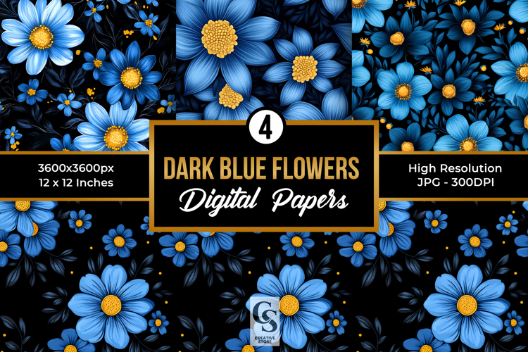 Dark Blue Flowers Seamless Patterns