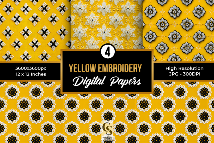 Yellow white embroidery Seamless Patterns