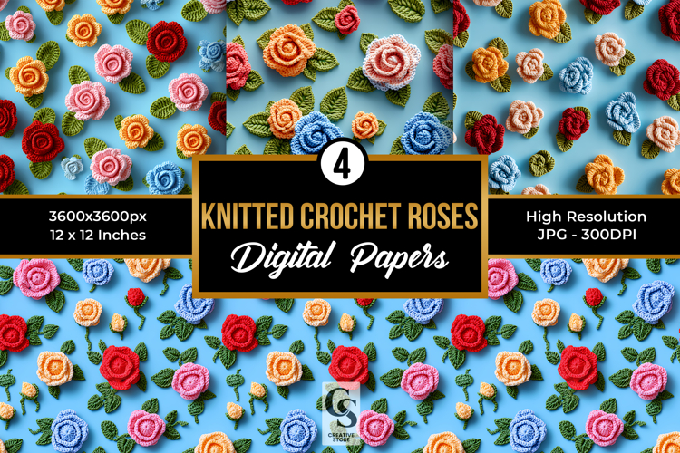 Colorful 3d crochet roses Seamless Patterns