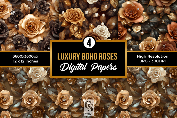 3d luxury boho roses Seamless Patterns