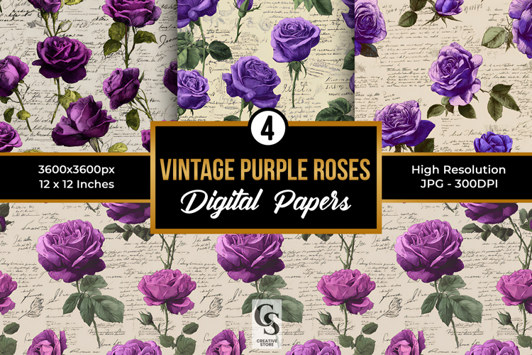 Vintage Purple Notebook Roses Patterns
