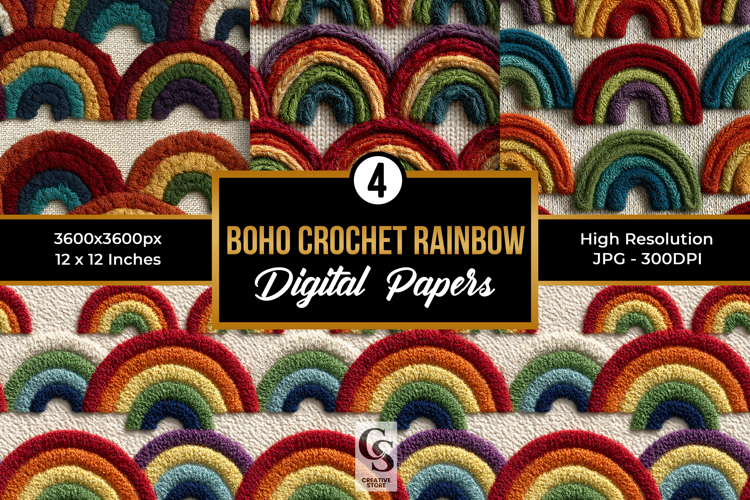 Boho Crochet Rainbow Seamless Patterns