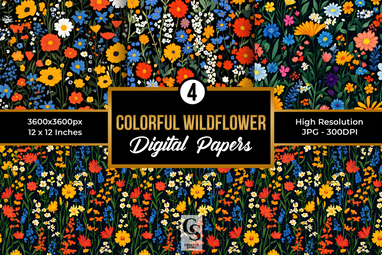 Colorful Wildflowers Seamless Patterns