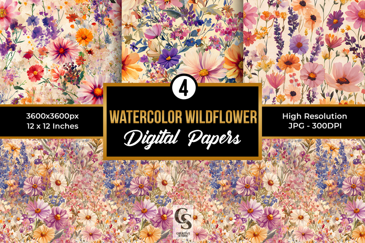 Watercolor Wildflowers Seamless Patterns