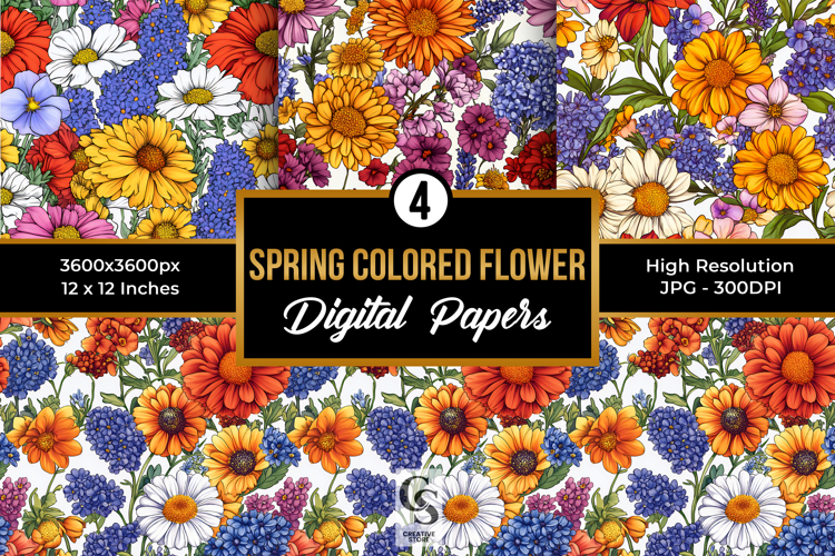Spring colored flowers Seamless Patterns
