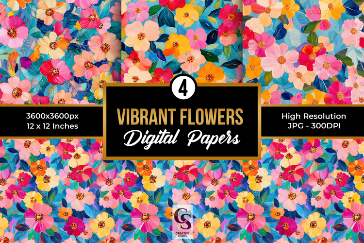 Vibrant Painted Floral Seamless Patterns