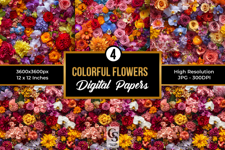 Vibrant Colorful Flowers Digital Papers