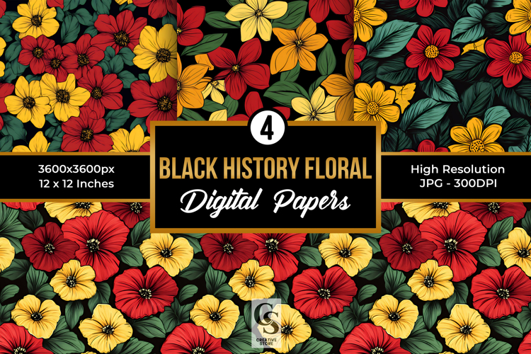 Black History Month Flowers Seamless Patterns