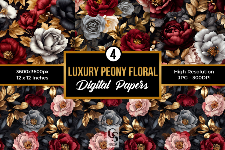 Luxury Peony Flowers Seamless Patterns