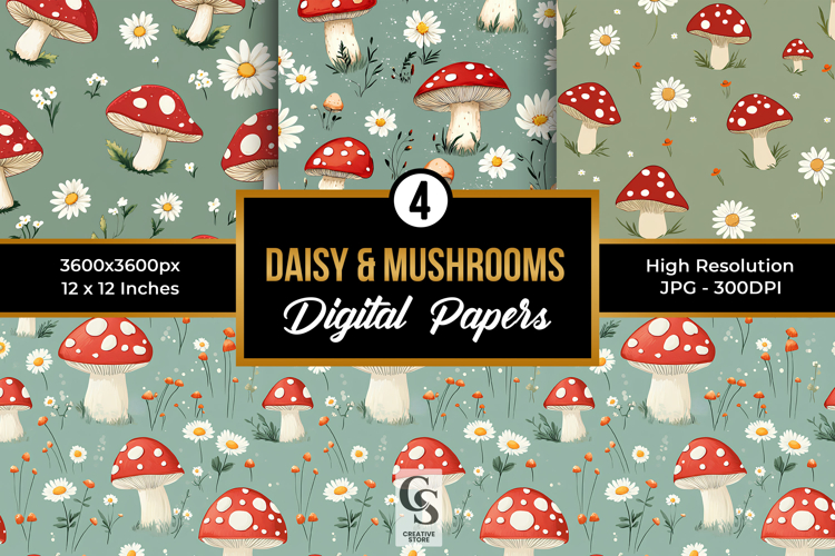 Vintage Red Mushroom   Daisy Patterns