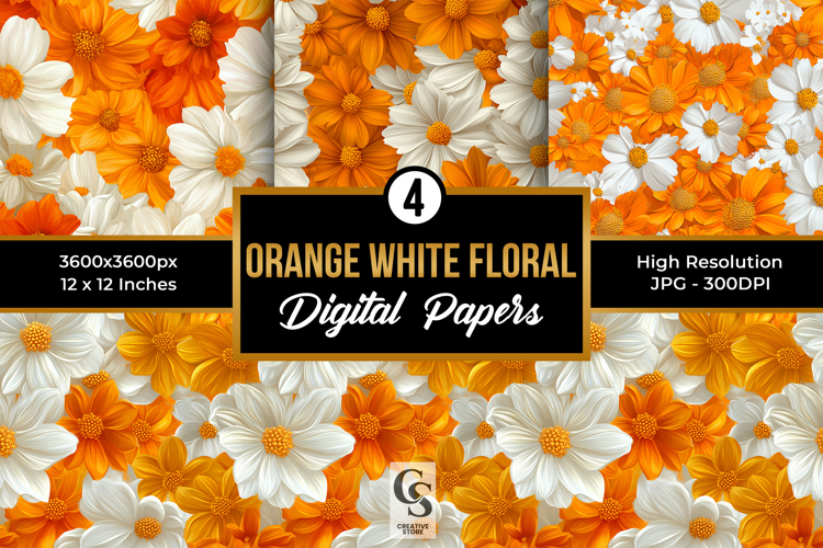 Orange   White Floral Seamless Patterns