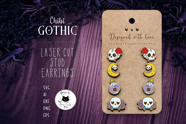 Gothic Halloween Stud Earrings Laser Cut