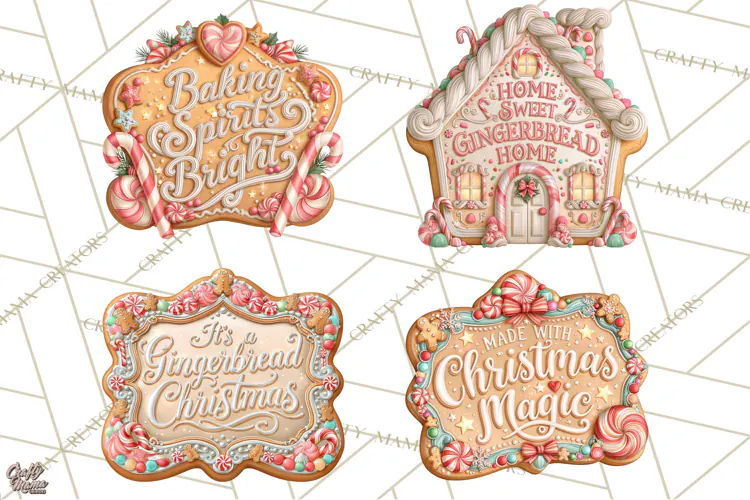 Gingerbread Christmas Signs, Gingerbread Clipart PNG