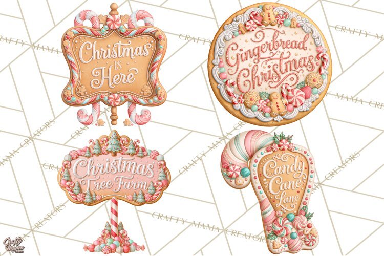 Gingerbread Christmas Signs, Gingerbread Clipart PNG example image 1