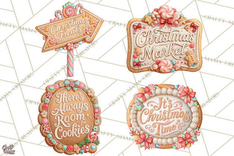 Gingerbread Christmas Signs, Gingerbread Clipart PNG example image 1