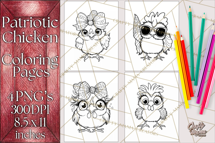 Patriotic Chicken Coloring Pages, Fourth of July PNG Files