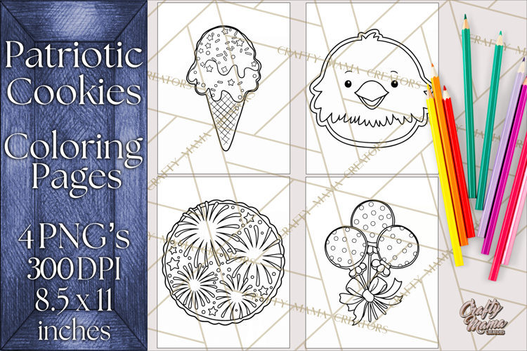 Patriotic Cookie Coloring Pages USA Dessert Theme