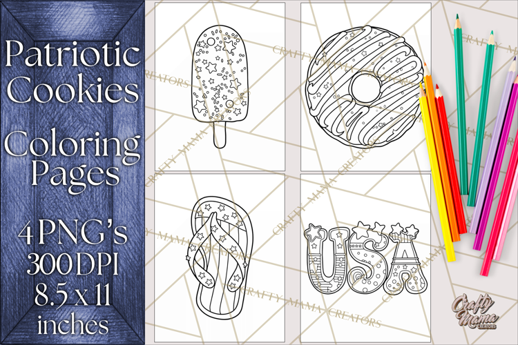 Patriotic Cookie Coloring Pages USA Dessert Theme
