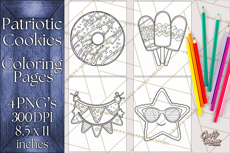 Patriotic Cookie Coloring Pages USA Dessert Theme