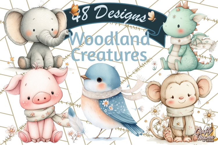 Whimsical Watercolor Woodland Animal Clipart PNG