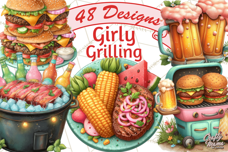 Girls Baryard Barbecue Girly Grilling BBQ Clipart