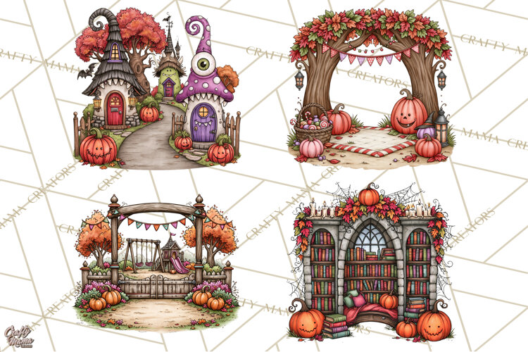 Monster Munchkins Halloween Backgrounds And Scenes PNG example image 1